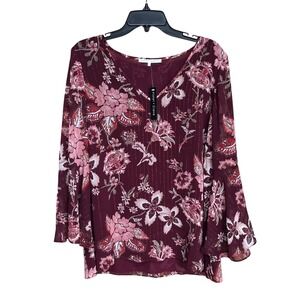 Violet +‎ Claire Floral Burgundy V-Neck Blouse 1X Bell Sleeve Fairygoth Boho